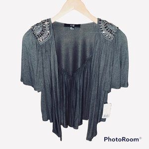 NWT Art Deco Beaded Jeweled Shoulder Cropped Cardigan MED